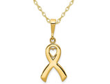 14K Yellow Gold Heart Awareness Ribbon Charm Pendant Necklace with Chain